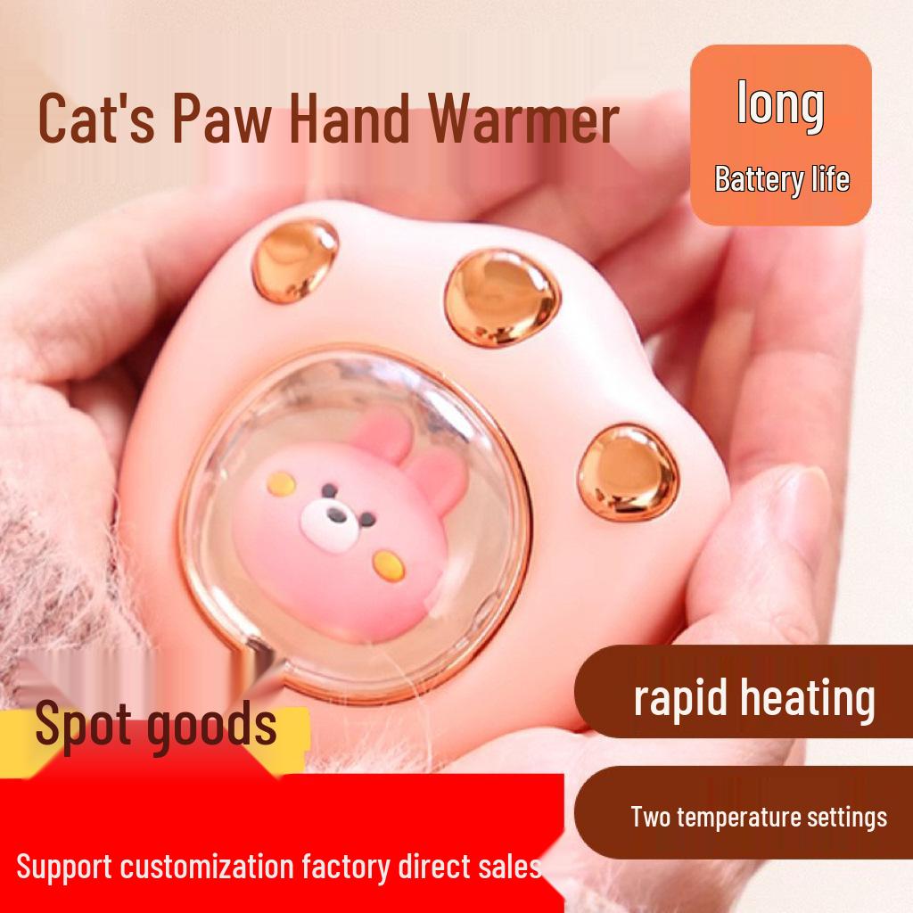 Rechargeable Cartoon Cat Paw USB Hand Warmer - Cute, Portable, Explosion-Proof, Double-Sided Winter Gift.