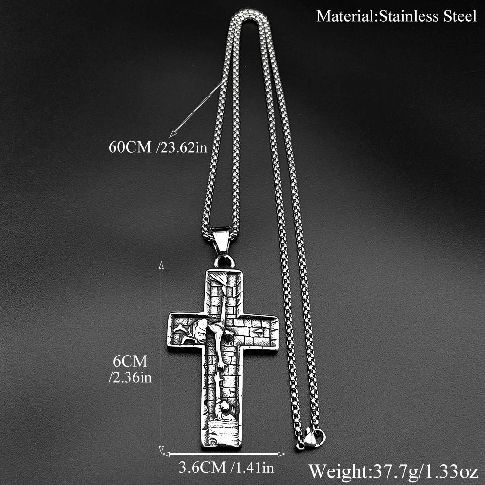 Collares Colgantes Cruz Salvador Crucifijo de Jesucristo Cristiano de Acero Inoxidable para Hombres Mujeres Color Plata Cadena Vintage Joyería Regalo