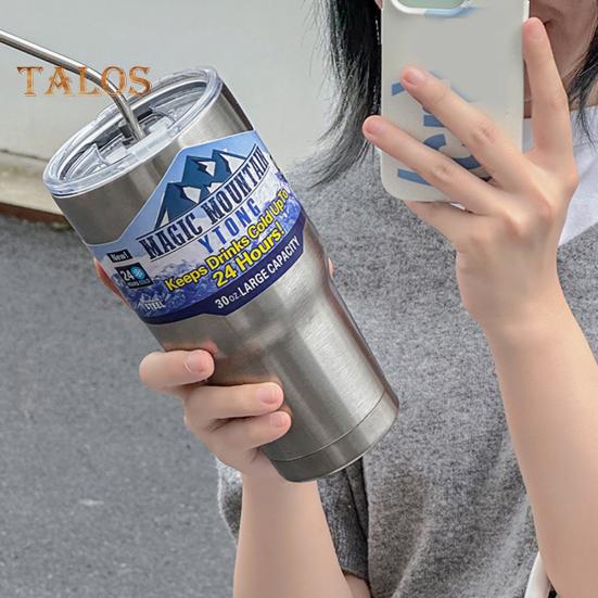 Stainless Steel Ice Cup 900ML Large Capacity Insulation Tumbler with Straw Car Coffee Cup for Hot Cold Drinks Water Tea Milk Office Outdoor Insulated
