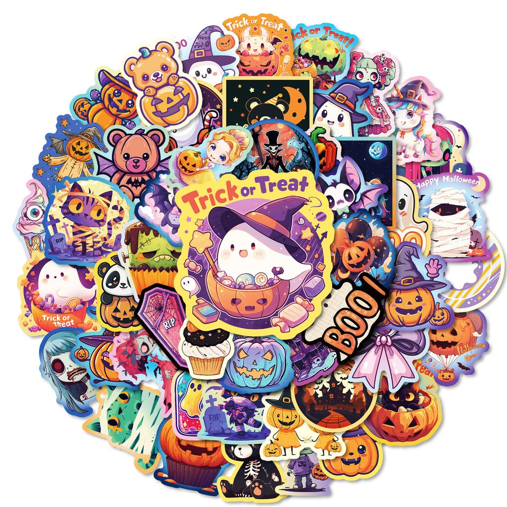 50pcs/pack Cute Halloween Graffiti Stickers DIY Decorative Stickers for Halloween Festival Atmosphere for Phone Bag Gift Kids