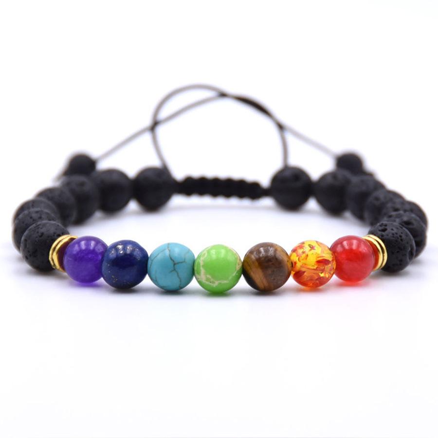 Men s Alloy Volcanic Stone Bracelet - Seven Chakras Yoga Beaded Woven Bracelet
