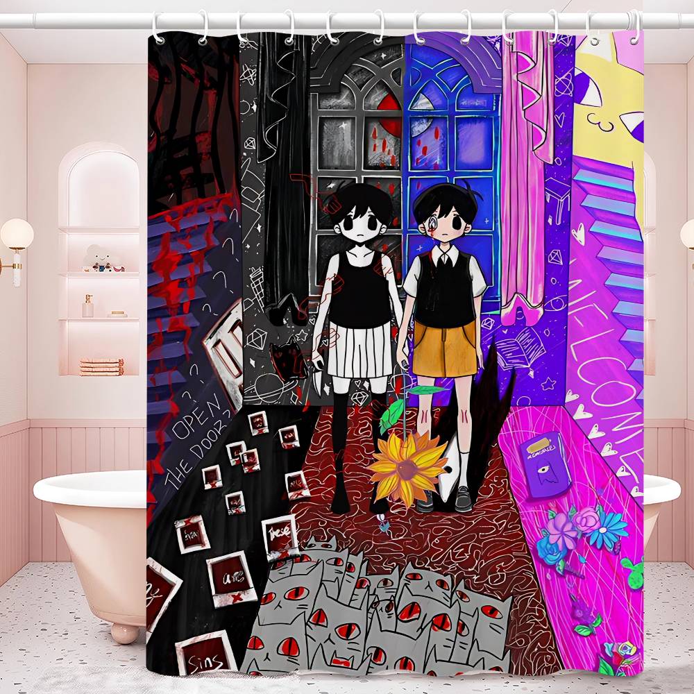 Classic Hot Horror Video Game Omori Shower Curtain, Bathroom Decorative Shower Curtain, Waterproof Shower Curtain With Hooks