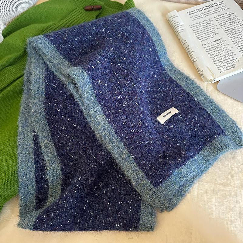 Luochi French Chic Color Block Wool Scarf - Women s Winter Knit Neck Gaiter