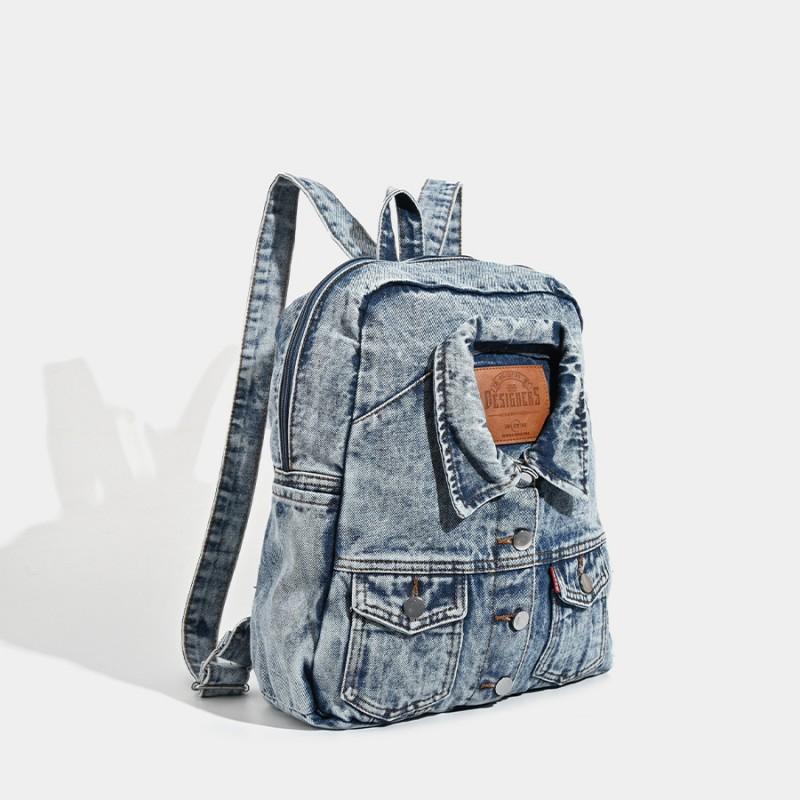 

Washed Denim Large-capacity Backpack Fashionable Retro Commuter Bag світло-синій колір