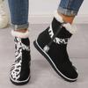 fashion Cow Pattern Short Plush Warm Snow Boots for Women 2024 Winter Zipper Faux Fur Ankle Boots Woman Comfort Flat Heels Cotton Shoes