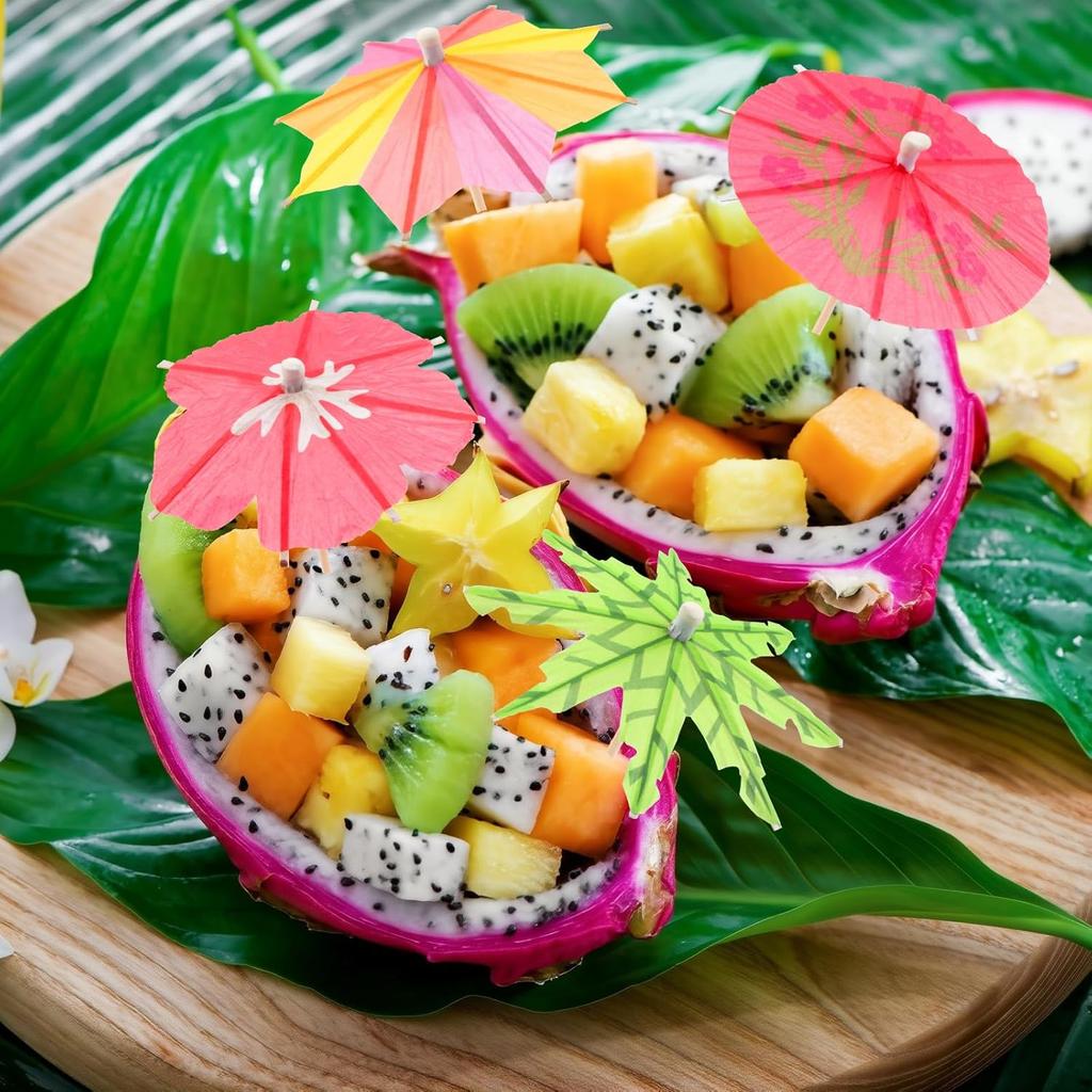 [4 Styles] Cocktail Drink Umbrellas Picks Toothpicks - 70PCS Colorful Variations Cocktail Picks with Wooden Sticks | Mini Paper Parasols for Tiki