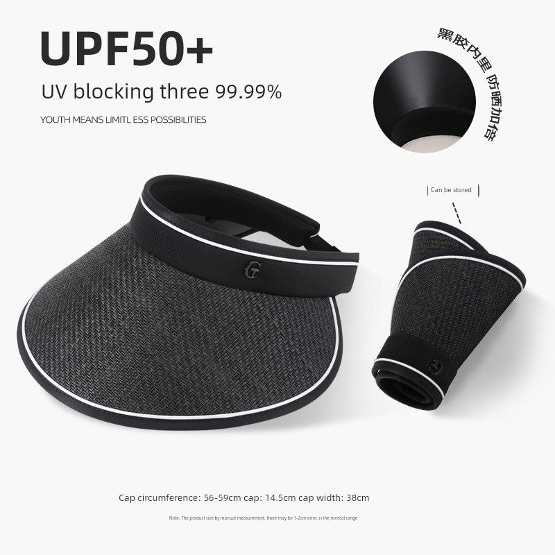 

Summer New Arrival Hanging Mask Topless Hat Big Brim Face Cover Sun-Proof Hat Woven Sun Hat Vinyl Straw Hat C2475 atte White CT straw hat FFS Black M(56-58cm)