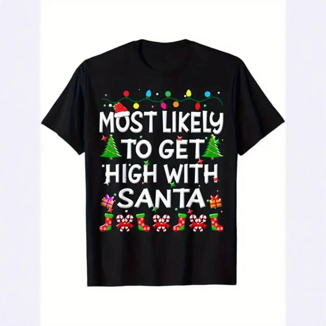 

Unisex Plus Size Christmas Slogan Crew Neck Short Sleeve T-Shirt Large чорний