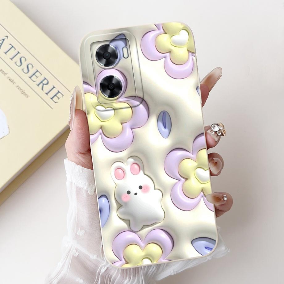 For Oppo A57 A57s A57e A77 A77s 4G Phone Case Oppo A77 5G A56s Back Cover Soft Liquid Silicone Pnada Rabbit Flower Cute Bumper