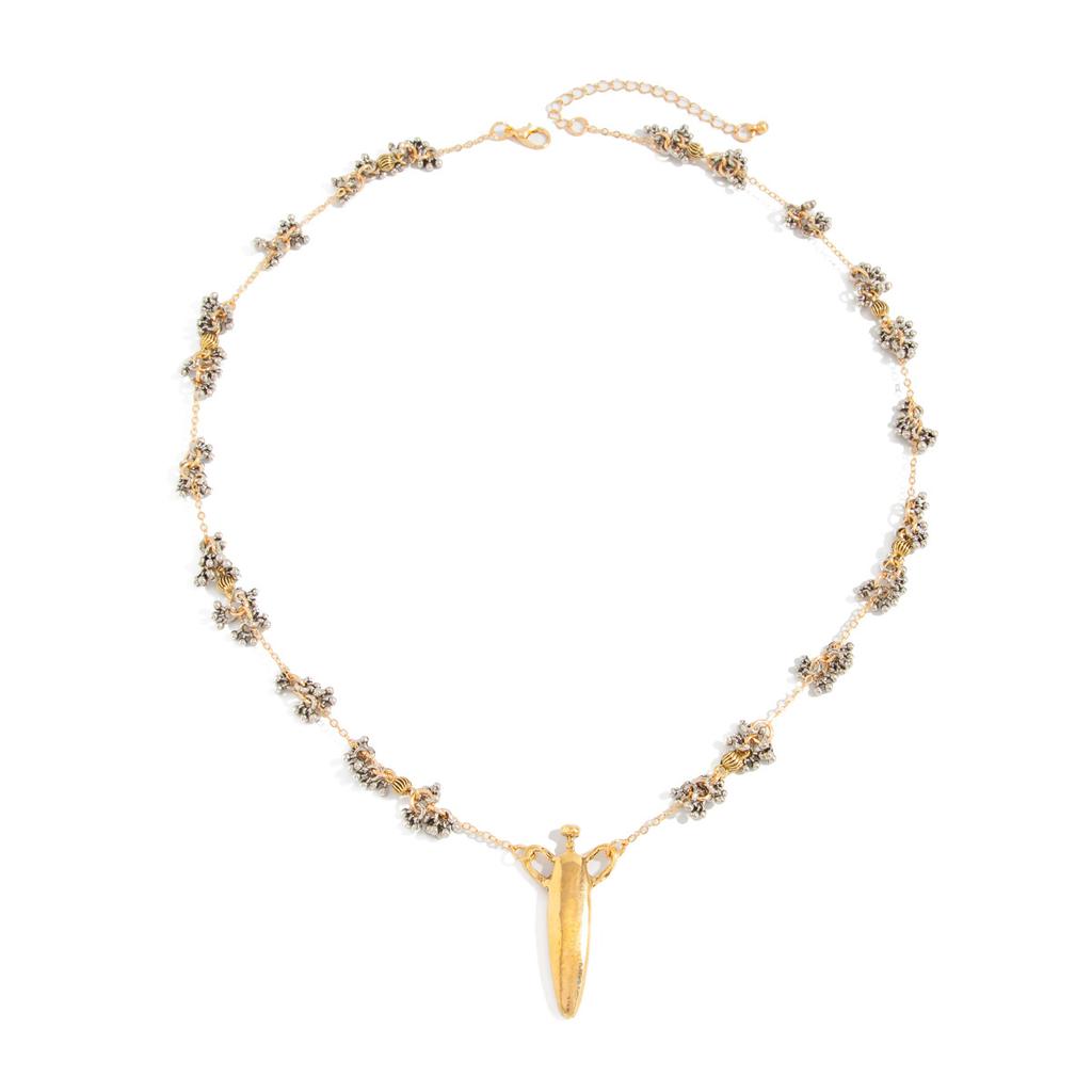 Kreativer Wassertropfen-Anhänger, Lange Halskette, Modischer Mehrfarbiger Metall-Kugelanhänger, Kleine Blumenketten-Stapel halskette.