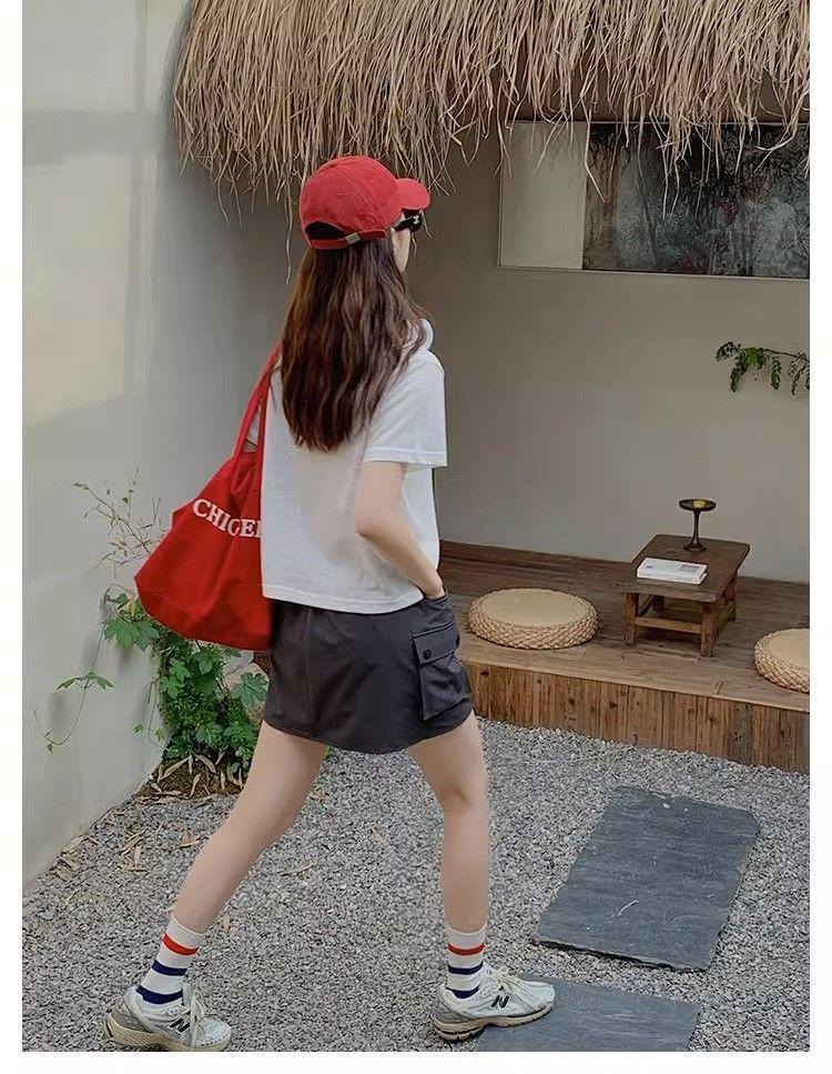 Gray High-Waisted A-Line Wide-Leg Summer Skirt for Women - Petite, Slimming, and Quick-Drying