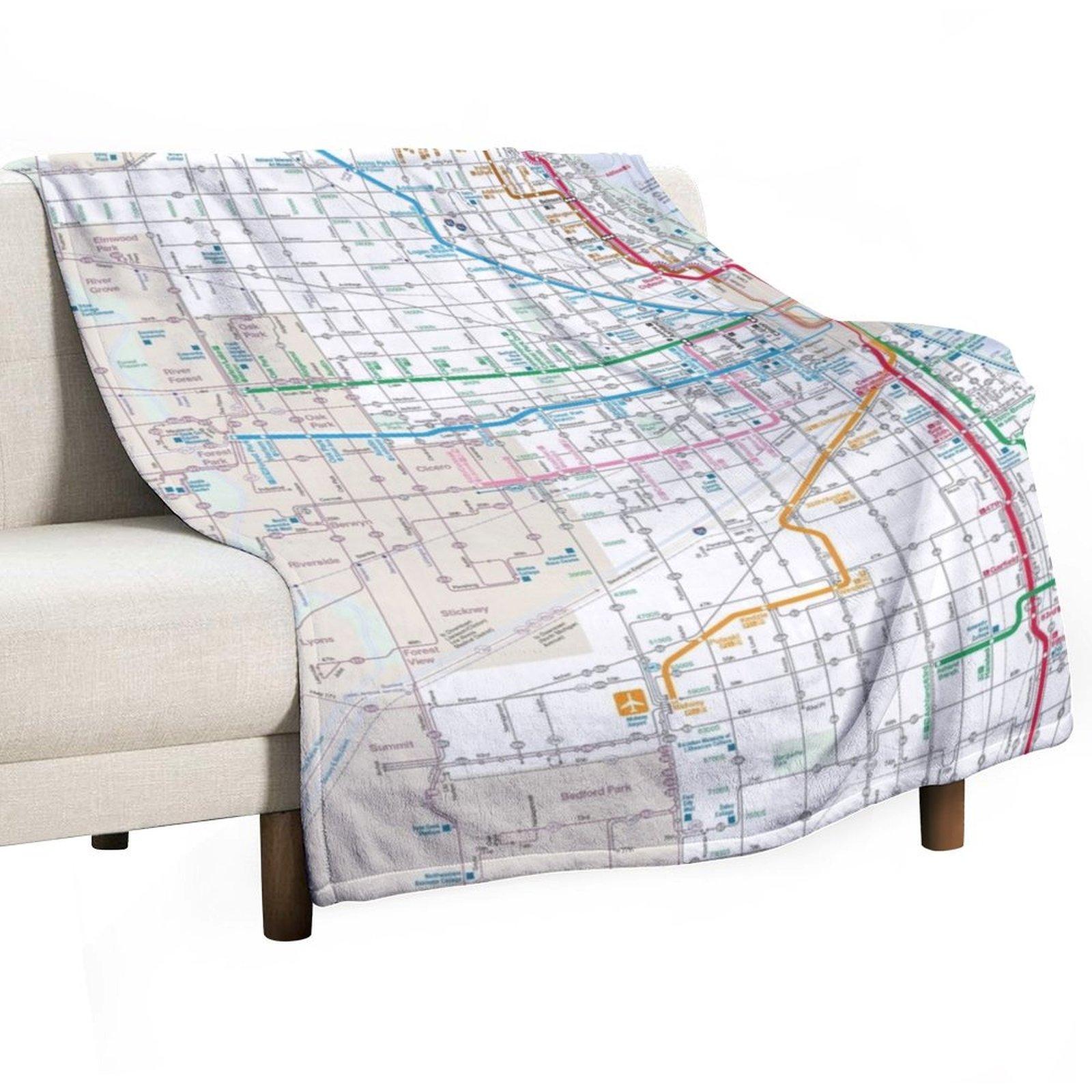 

Карта Транспортного Управления Чикаго Карта CTA Плед Туристический Милый Клетчатый Пледы для Переезда Диванов 30x40in