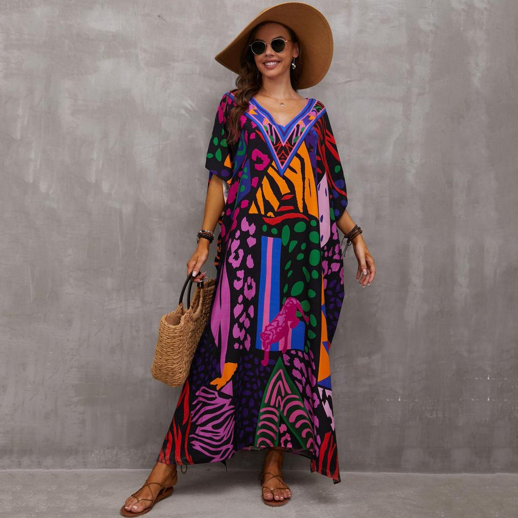 Beach Vacation Loose-Fit Rayon Print Cover-Up Shirt