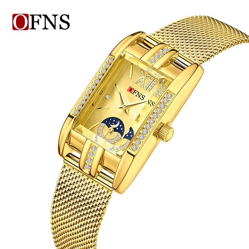 Fashion Ofns 1633 Elegant Ladies Quartz Wristwatch Water Resistant Mesh Bracelet Casual Business Watches For Woman Reloj Mujer