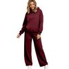 Women's Lined Drop Shoulder Top and Wide Leg Pants 2 Piece Set Color Loose Fit Casual Fall Winter Outfit