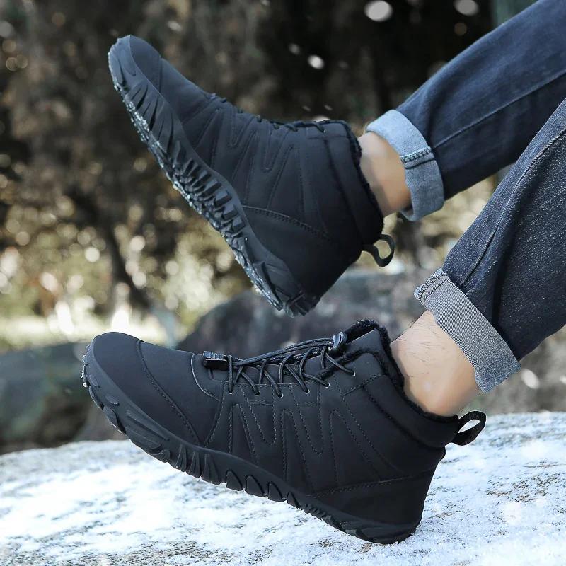 Fashion 2024 Winter Booties Men Snow BareFoot Casual Shoes Outdoor Work Shoes Ladies Warm Fur Men Ankle Shoes Male Snow Boots Plus Size