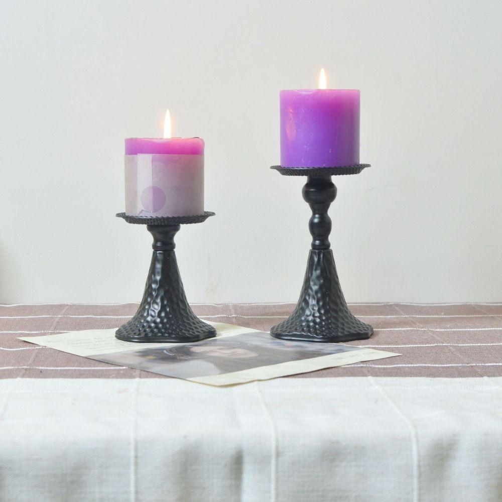 Black Iron Candle Holders Metal Low Profile Design Iron Candlestick Stand Table Decoration Decorative Candle Stand