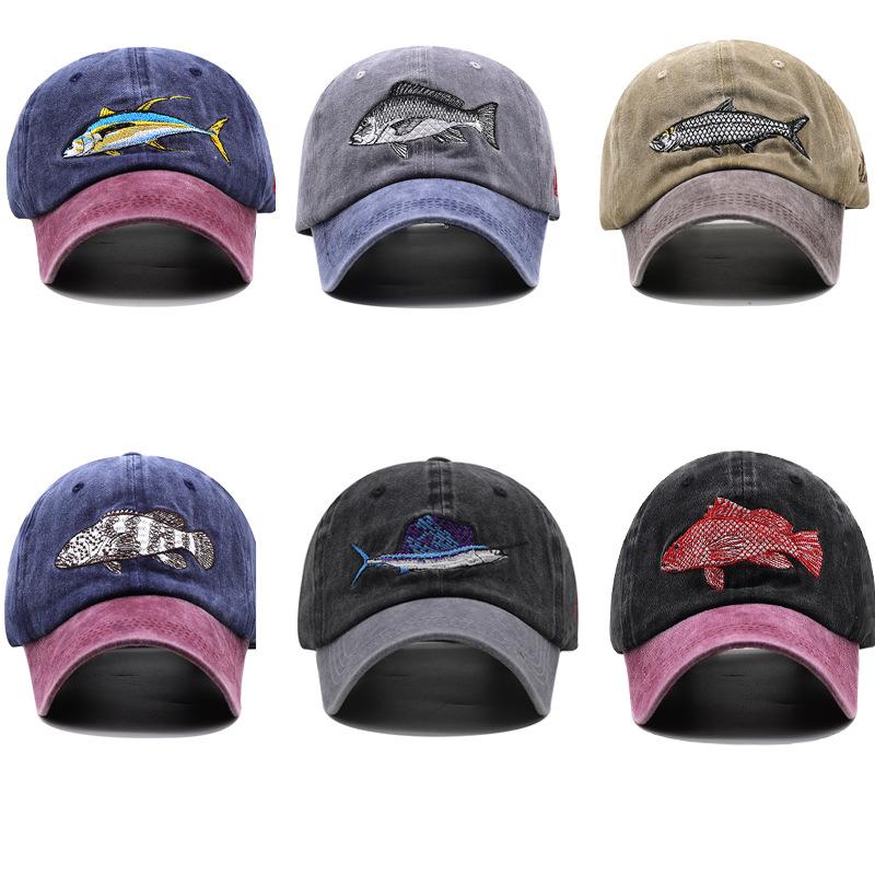 Outdoor Duck Tongue Fishing Cap Fishing Cap Men's and Women's Sunscreen Baseball Cap Sun Hat Men's Embroidered Washed Cotton Baseball Cap