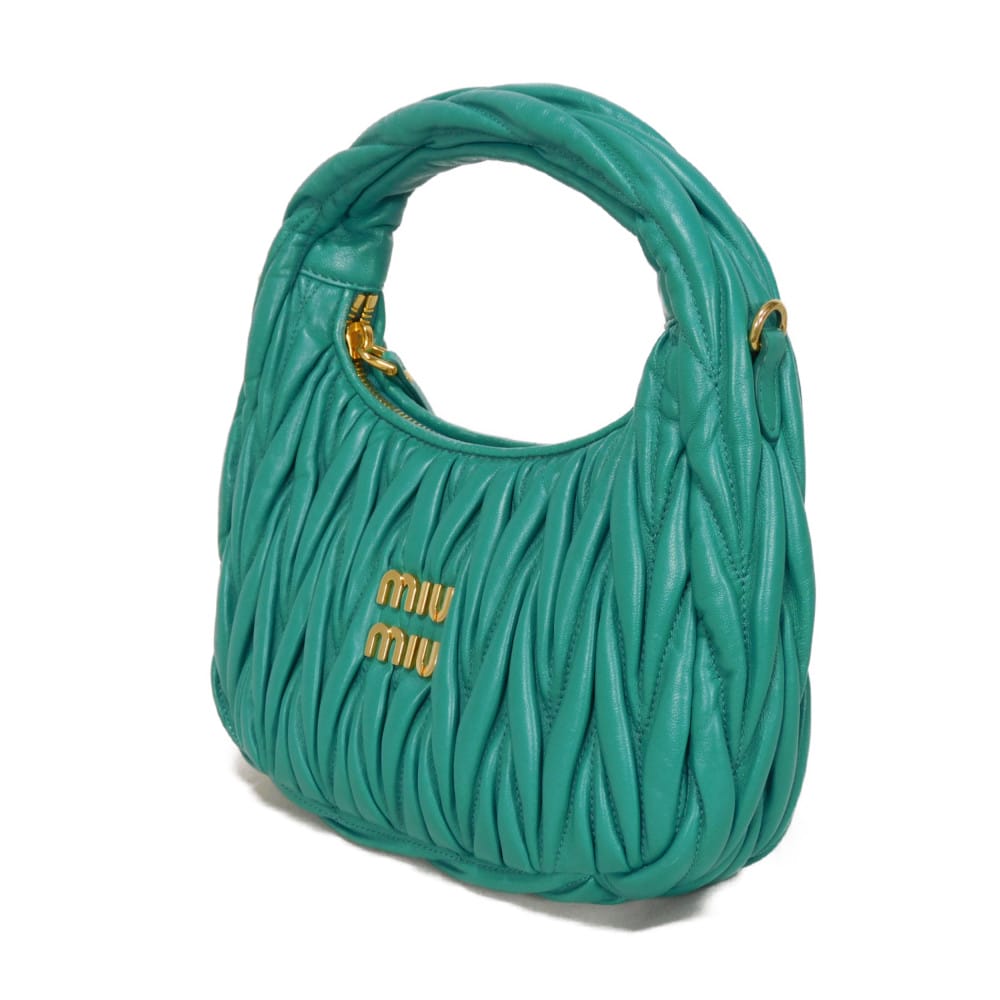Used Wonder Matelasse Hobo Bag (12166), 5BC125 N88 F0K41 7922, with RFID, Green, 2-Way Logo, Laguna, Women's from Japan