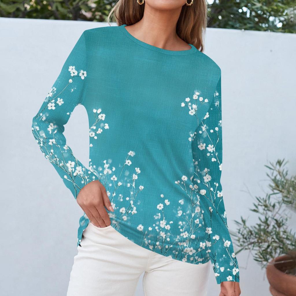 Women's Daily Casual Long-sleeved Printed O-neck Top
