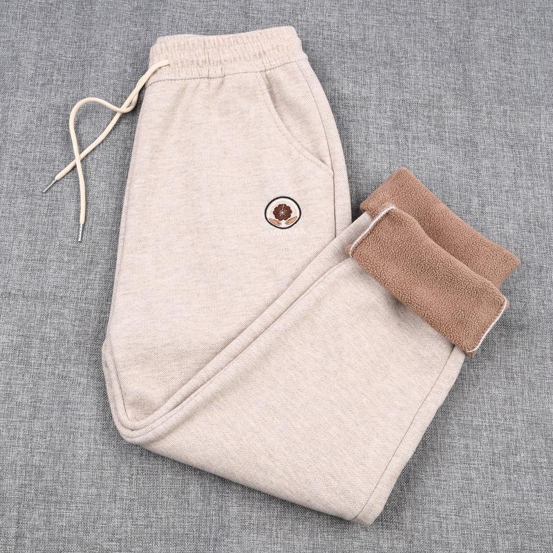 Fleece fashion mom pants new elastic waist middle-aged women's pants loose straight pants fashion lace-up women's pants