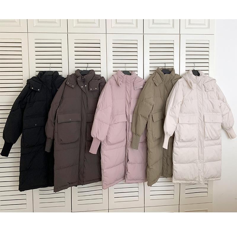 2025 Fall/Winter New Mid-length Down Padded Jacket Women's Korean Version Large Pocket Hooded Loose Thickened Cotton Jacket