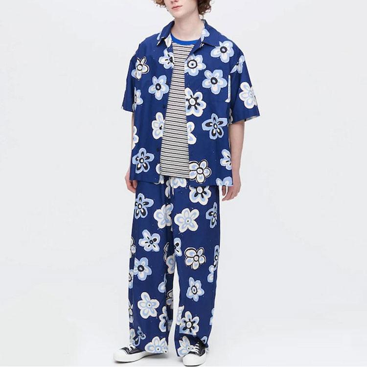 UNIQLO x MARNI Floral Print Short Sleeve Shirt Men shirts Dark-Blue 449637-68