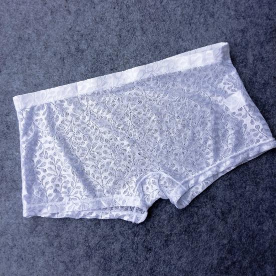 Men Boxer Underwear Low-rise Elastic Waistband Shorts Briefs Solid Color Printing U-convex Panties Breathable See-through Shorts Underwear