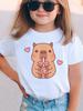 Cute Capybara Print Girls Summer Clothes Crew Neck T-Shirts for Girls Short Sleeve Tee Kids Clothes T-Shirts Girl Clothing