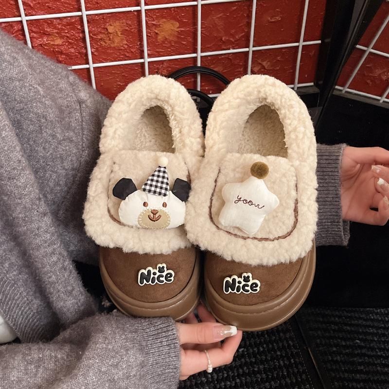 Women's Cartoon Large Size Soft Sole Winter Warm Fur One Snow Boots Padded Lined Ankle Boots Anti-slip Hiking Casual Sports Cotton Boots