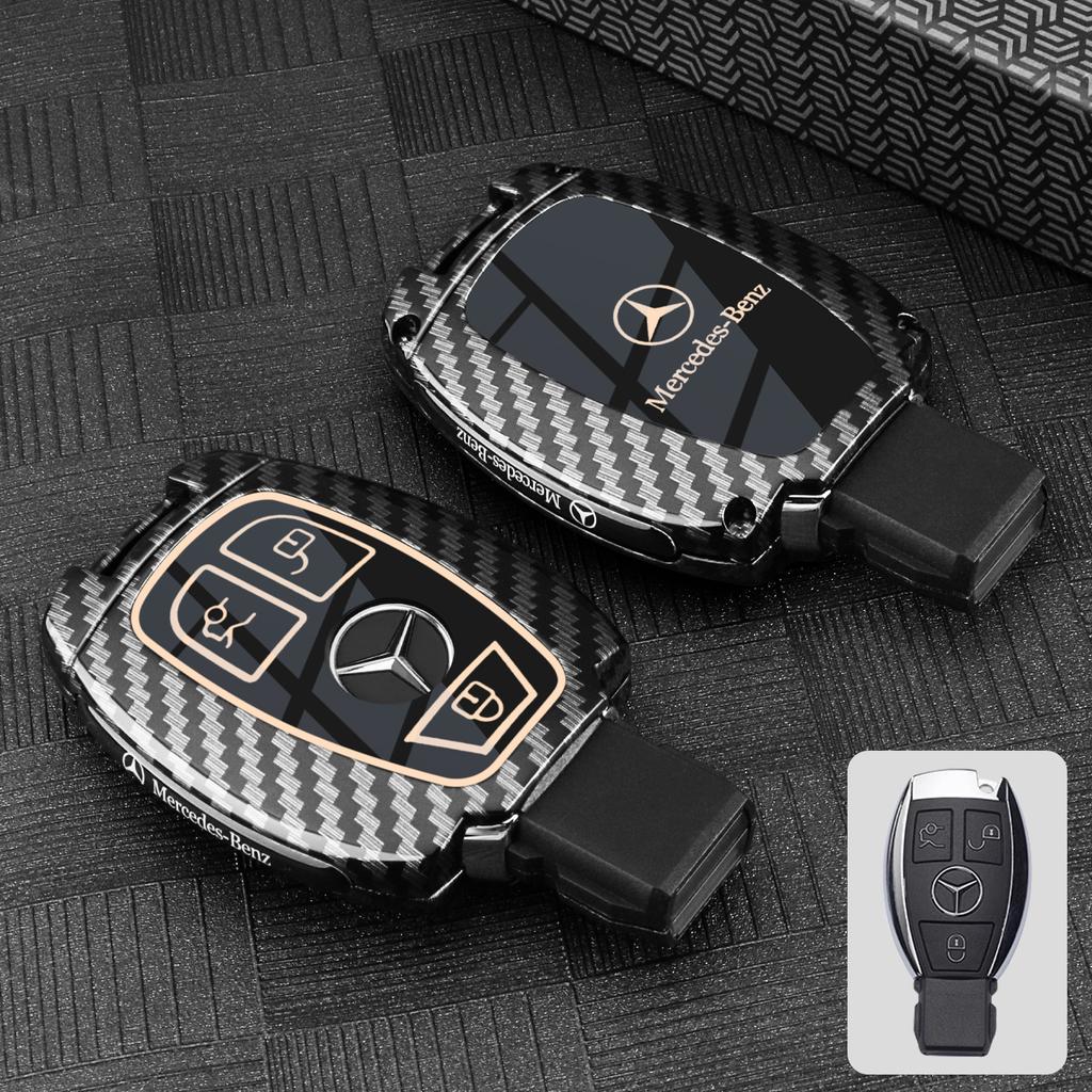 PNR1 Carbon Fiber Look Silicone Remote Car Key Case Cover Shell Keychain for Mercedes Benz A C E S Class W203 W204 W212 W213 W176