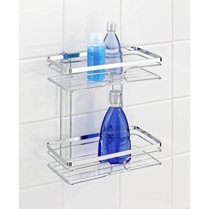 Etagère murale - WENKO - Premium - Acier inox brillant - 2 paniers - Fixation sans perçage