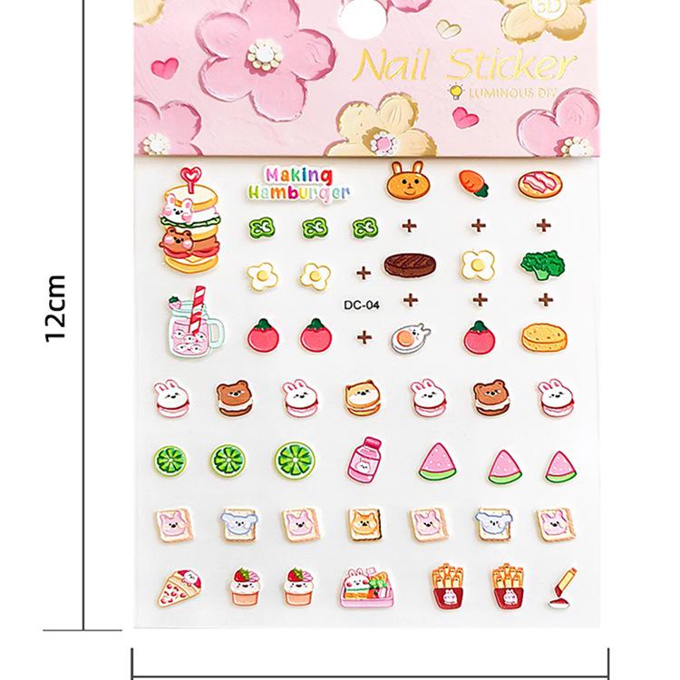 Glow-in-the-Dark 5D Embossed Nail Stickers for Girls - Waterproof, 3D Princess Design