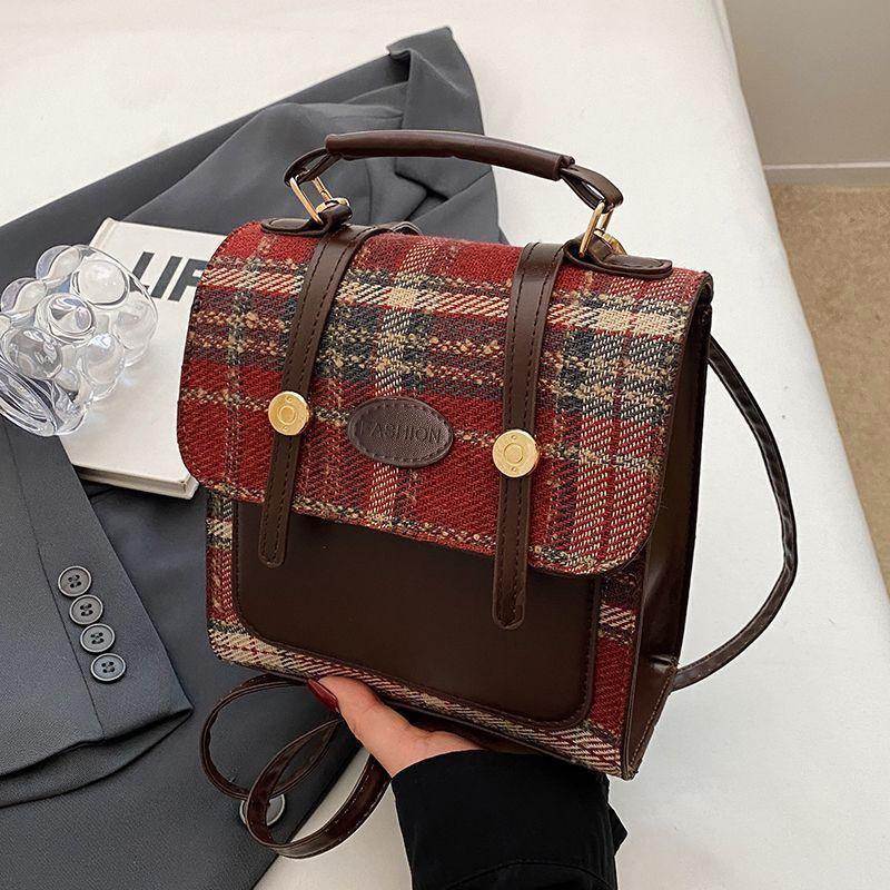 Fashion Women s Handbag Minimalist Plaid Backpack with Adjustable Strap, Casual Versatile Travel Daypack