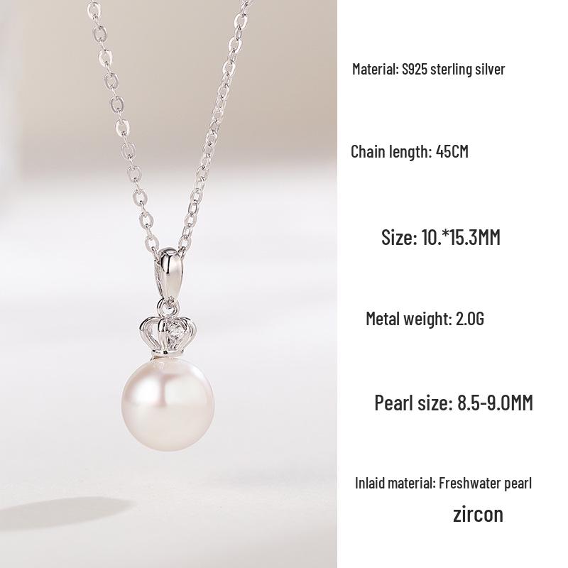 Trendy Freshwater Pearl Clavicle Necklace for Women - 925 Sterling Silver Crown Design 925 Sterling Silver