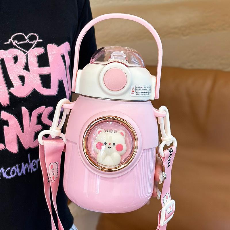 

Термос Бутылка для воды Детская 316 Нержавеющая сталь Тамблер Кружка Термальная с соломинкой Посуда для напитков Девочка Каваи Студент Школа Путешествия Бутылка 700ml розовый