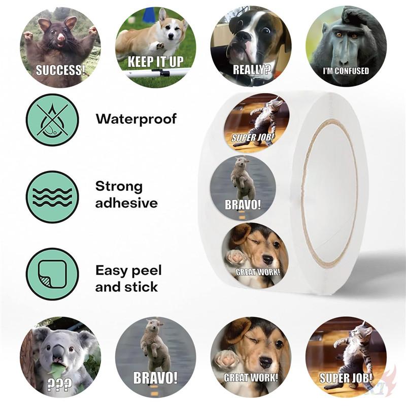 500Pcs/Roll Funny Animal Emoji & Inspiring Words Kids Rewards Stickers - DIY Scrapbooks Album Decor Sealing Label Decals