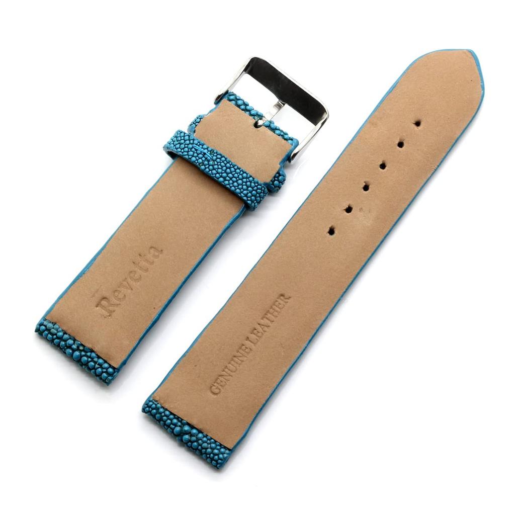 [Revetta] Stingray Leather Watch Band/Strap, Galuchat, Turquoise Blue, 24mm, with Spring Bars and Spring Bar Removal Tool [090-3stb24]