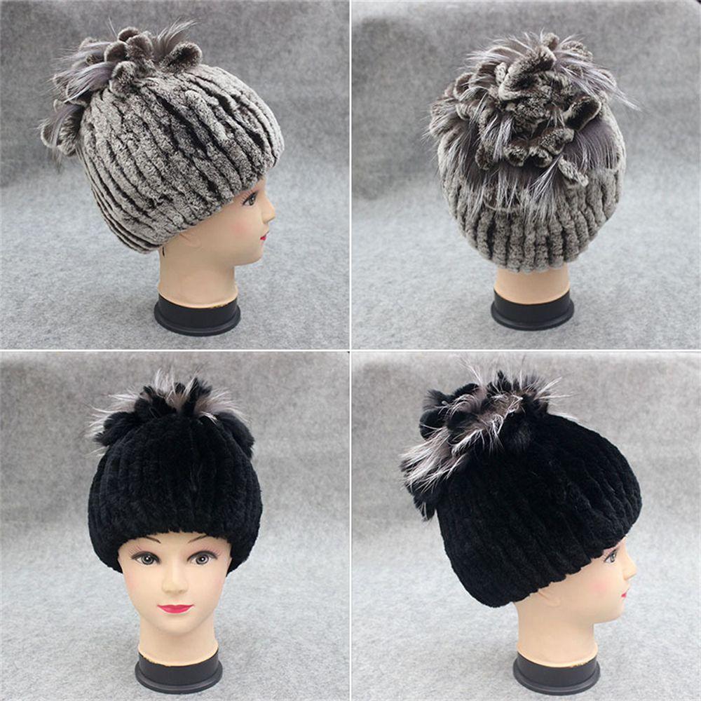 Real Fur Beanies Hat Russia Women Warm Real Rex Rabbit Fur Hats Rabbit Fur Cap Elastic Knitted