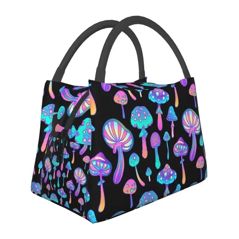 Mushroom Trippy Psychedelic Neon Pastel Goth Insulated Lunch Bags Leakproof Cooler Thermal Lunch Box Beach Camping Travel