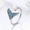 Exquisite Silver Fishtail Zirconia Open Ring - Luxury Adjustable Women's Jewelry