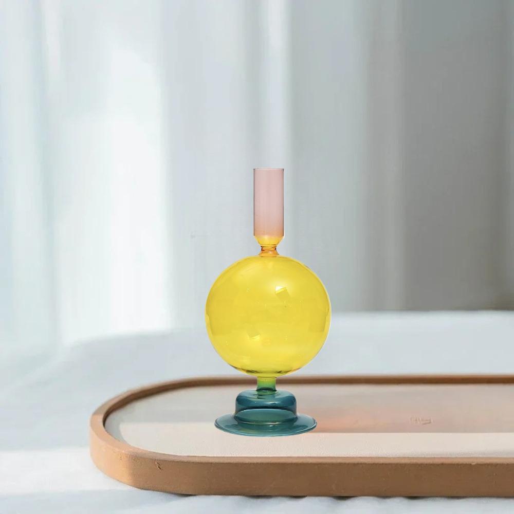 Creative European Style Colored Glass Candle Holder Taper Candlesticks Home Decoration Modern Nordic Living Room Decor