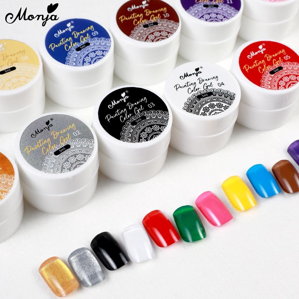 monja 5ml 12 barev Gel na malování nehtů UV lak Kreslení Černá Bílá Salonní barvy Lak Semipermanentní Vylepšení Manikúra Design Nástroj