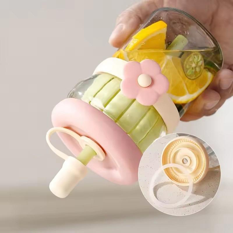 Cute Flower Tea Water Separation Glass Cup with Straw Cold Brew Flower Tea Cup For Women Tumbler Juice Milk Coffee Drinkware Cup