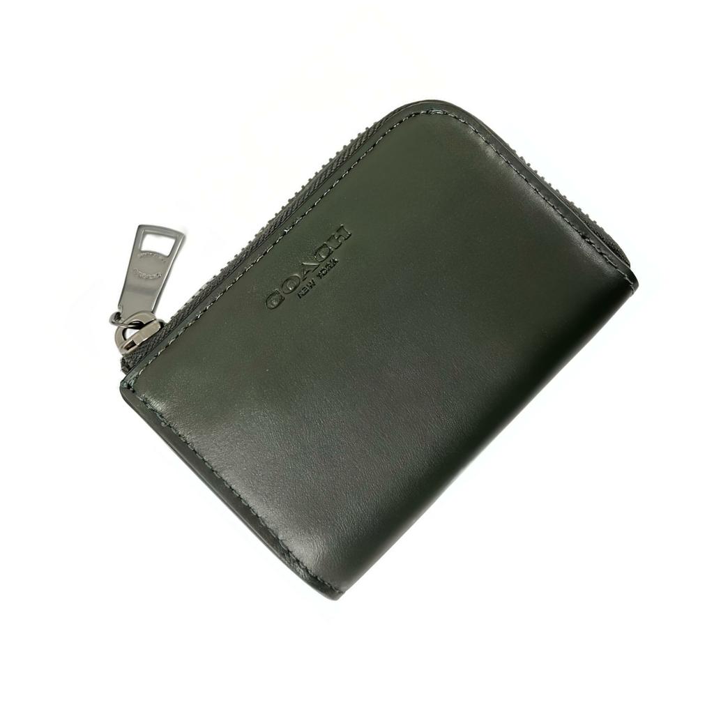New COACH Card Case Refined Calfskin Card Holder, Wallet Unisex Green CD795G-QBRFT