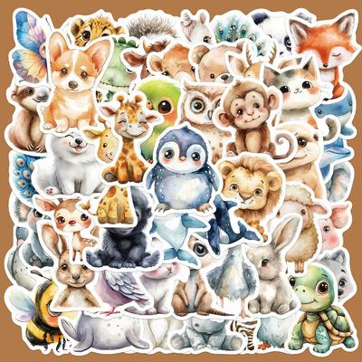 50 Niedliche Aquarell-Cartoon-Tieraufkleber für Notizbücher, Handyhüllen und Journale
