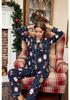 European & American Women's Christmas Lapel Pajama Set - Casual Style, Long Sleeve & Pants