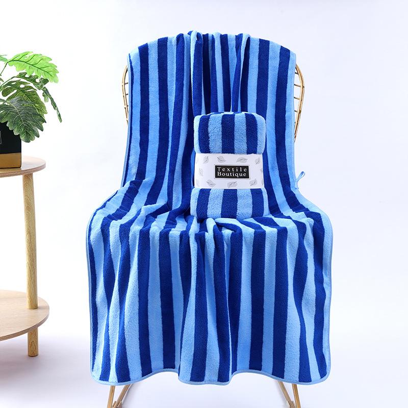 Quick-drying pineapple grid coral fleece bath towel cationic striped beach towel thickened absorbent large towel