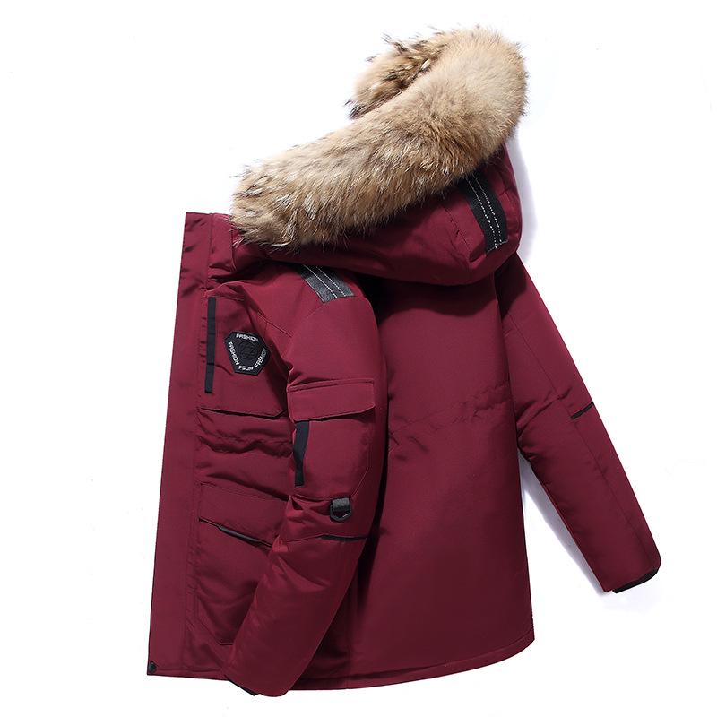 Run Brother Unisex Korean Parka: Fleece-Lined, Fluffy Fur Collar, Thick Winter Coat with Workwear Pockets