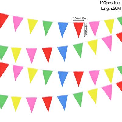 50M 100 Bandeirolas Triangulares Coloridas Guirlanda Decoração Festa de Aniversário Infantil Casamento Chá de Bebê Banner Pendurado ao Ar Livre